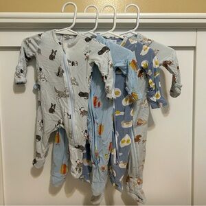 Angel Dear sleeper bundle size Newborn to 6 months blue animal food prints zip